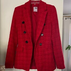 SO Red Double-Breasted Tweed Blazer Jacket